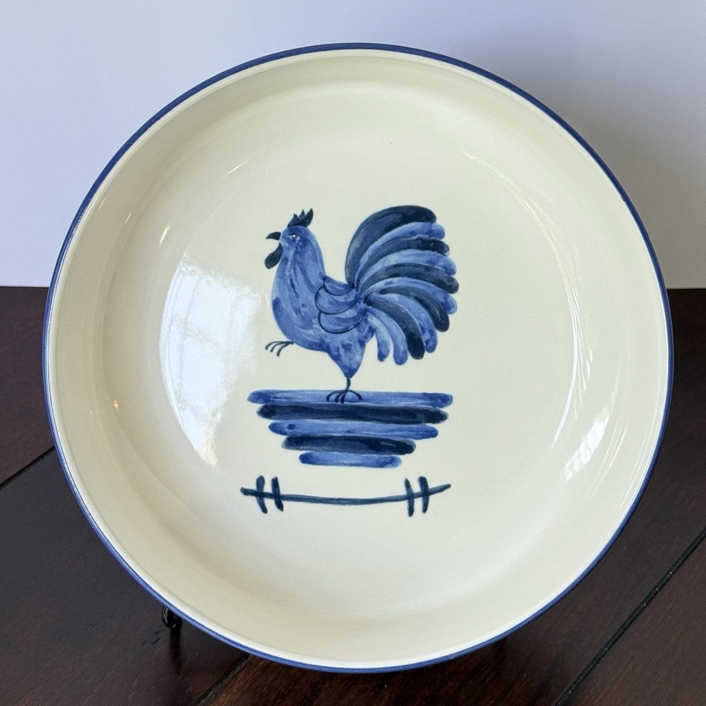 Mikasa Sunrise 8.5" Serving Bowl Laurie Gates Blue Stripe Rooster Cottagecore
